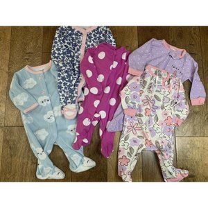 (5) newborn baby girl footed sleeper Bundle